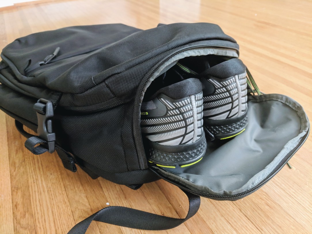Aer travel pack 2 backpack review shoe compartment open