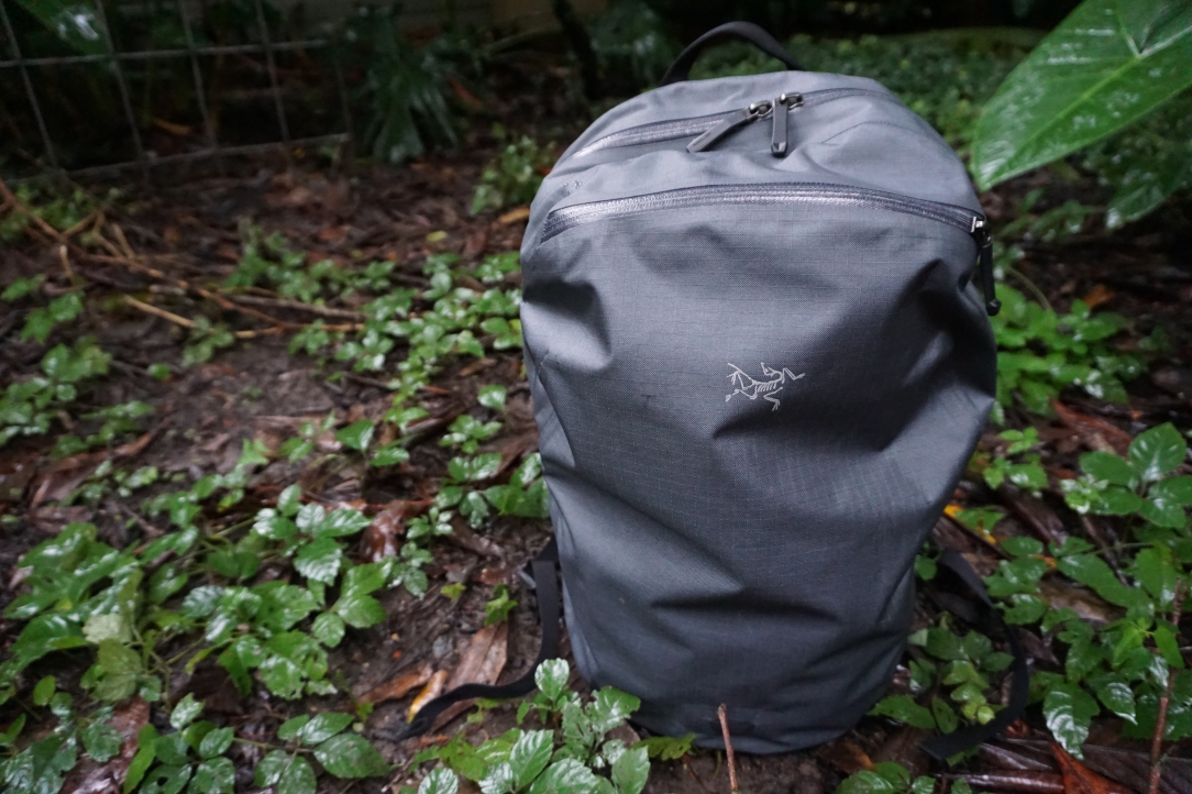 Arcteryx Granville 2 backpack review front view dead bird logo natural light