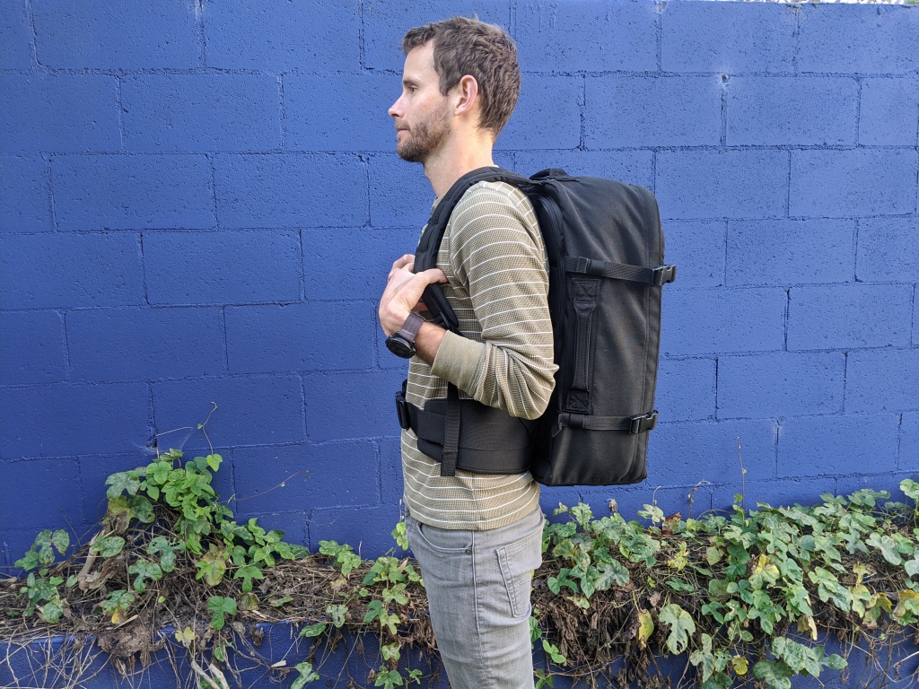GORUCK GR3 Review wearing on back with belt